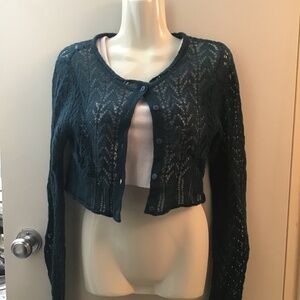 Dark turquoise crochet cardigan/ bolero (juniors sm)